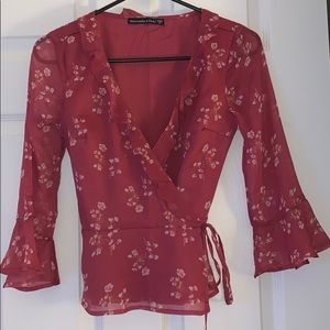 abercrombie pink floral print wrap top